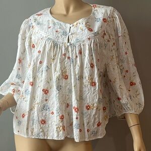 a.n.a White Floral Peasant Blouse with Red and Blue Accents